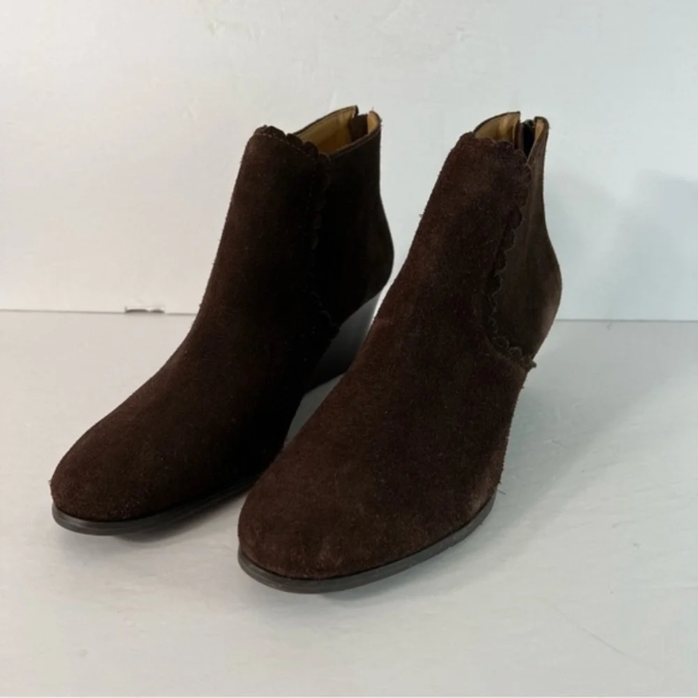 Jack Rogers Suede Wedge Back Zip Booties Ankle Boots Size 9M